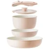 Nonstick Pink Ceramic Rock Cookware Set Handle Removable