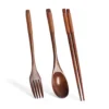 3-Piece Set Korean Wooden Cutlery Tableware Fork Spoon Chopsticks Solid Wood Long Handle Portable Cutlery