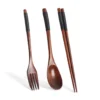 3-Piece Set Korean Wooden Cutlery Tableware Fork Spoon Chopsticks Solid Wood Long Handle Portable Cutlery